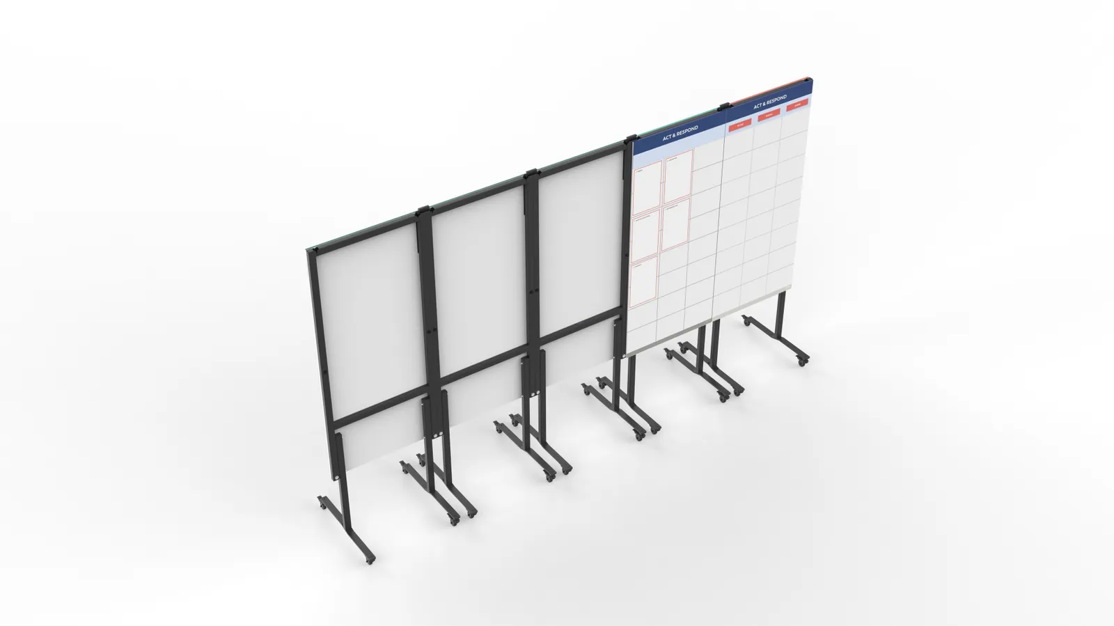 Whiteboard Obeya Mobile - Compact+ bundel (5 frames, 7 borden)